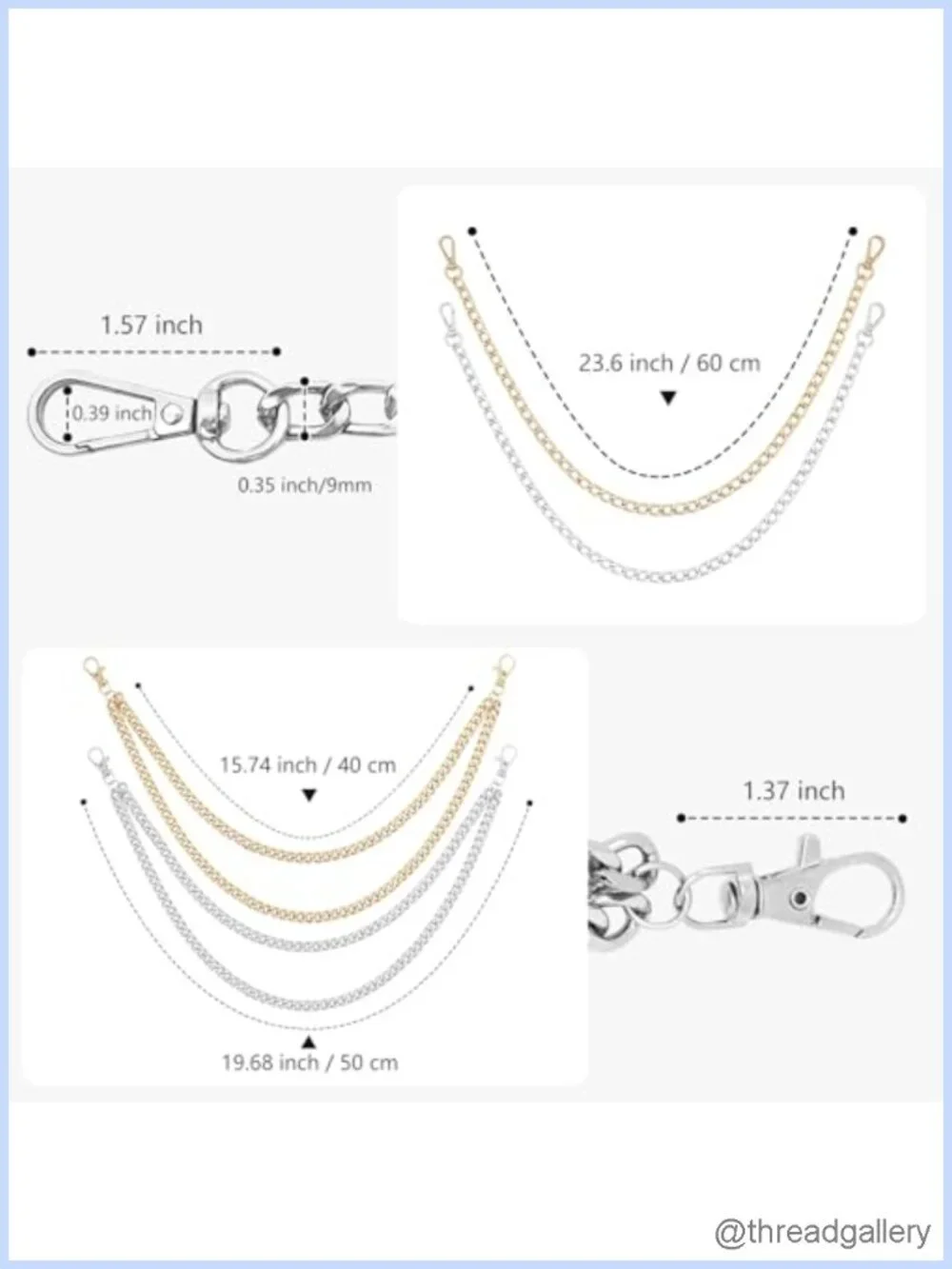 4 PCS Pants Pocket Chain Aluminum Alloy Jean Chains Lobster Clasp